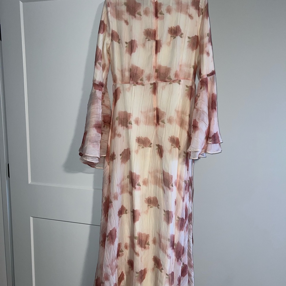 Chiffon Pink Floral Long Sleeve Pleated Maxi Dress - Picture 5 of 5